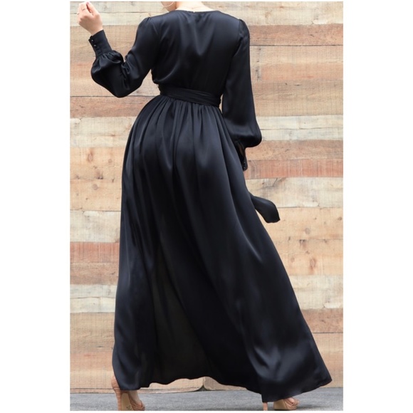 Boho Dusty Pink Satin Puff Sleeve Maxi Dress Party Wedding - Picture 3 of 3